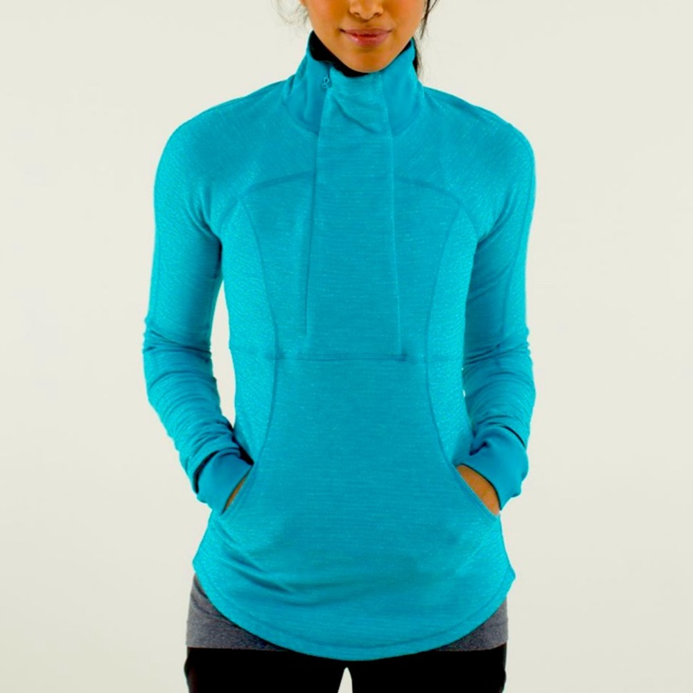 Lululemon Base Runner 1/2 Zip Mini Check Pique Surge Heathered Surge size 8